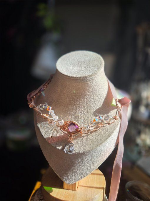 Legende Du Bifröst : Collier Modulable Amethyste Cuivre Rose