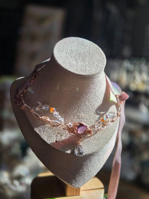 Legende Du Bifröst : Collier Modulable Amethyste Cuivre Rose