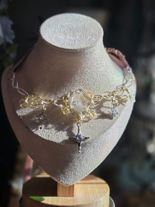 Collier Starlight : pierre de Lune peristérite
