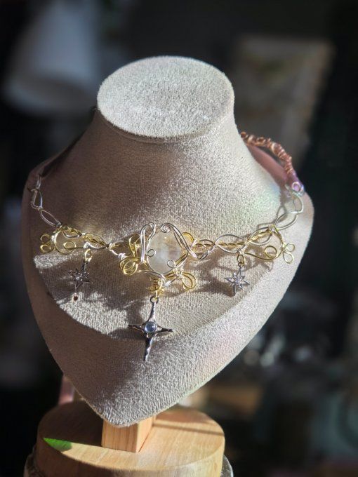 Collier Starlight : pierre de Lune peristérite