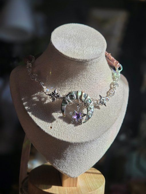 L'astre lunaire :Collier modulable Ormeau résiné 