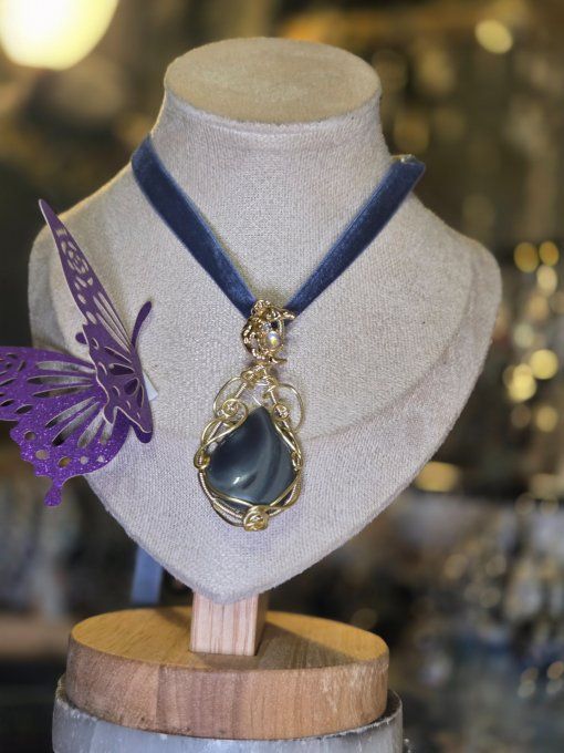 Pendentif Obsidienne Spider Or – Libération & Protection  