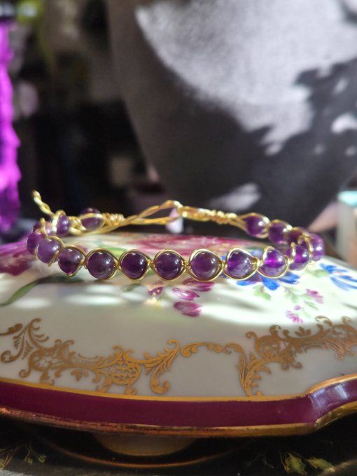 Bracelet Améthyste - pierre de spiritualité et d'apaisement