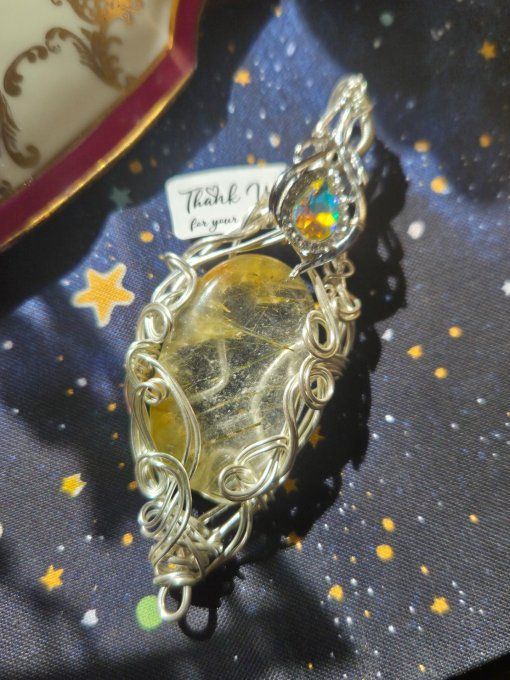 Amulette argent Quartz Rutile : deprime , confiance & joie 