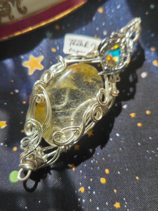 Amulette argent Quartz Rutile : deprime , confiance & joie 