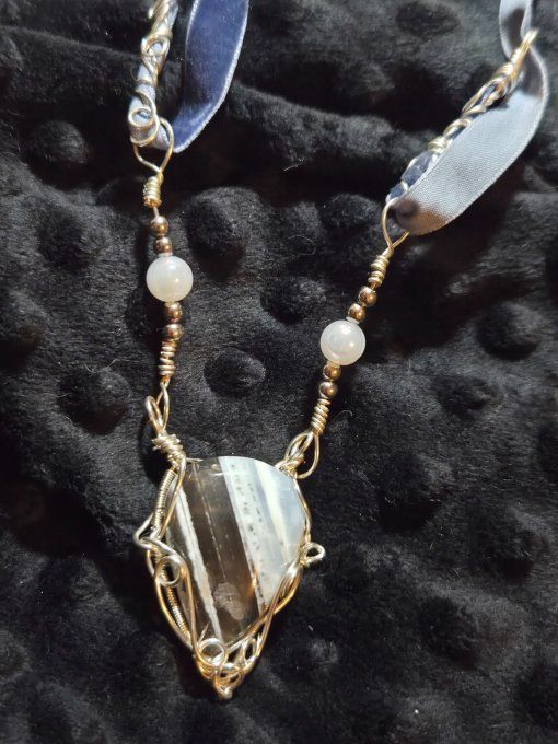 Collier Opale Bleue Argent-Communication & Libération Spirituelle✨