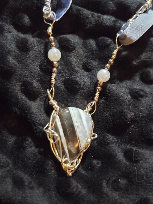 Collier Opale Bleue Argent-Communication & Libération Spirituelle✨