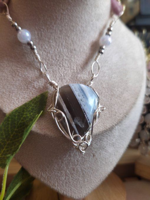 Collier Opale Bleue Argent-Communication & Libération Spirituelle✨