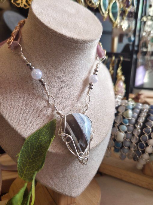 Reserver Collier Opale Bleue Argent-Communication & Libération Spirituelle✨