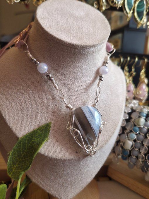 Reserver Collier Opale Bleue Argent-Communication & Libération Spirituelle✨