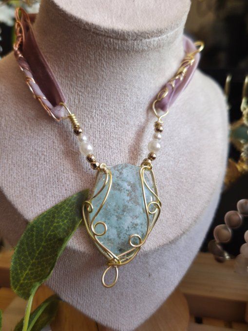 Collier or Quartz a hemimorphite  - Soin Émotionnelle , Motivation & Estime De Soi  