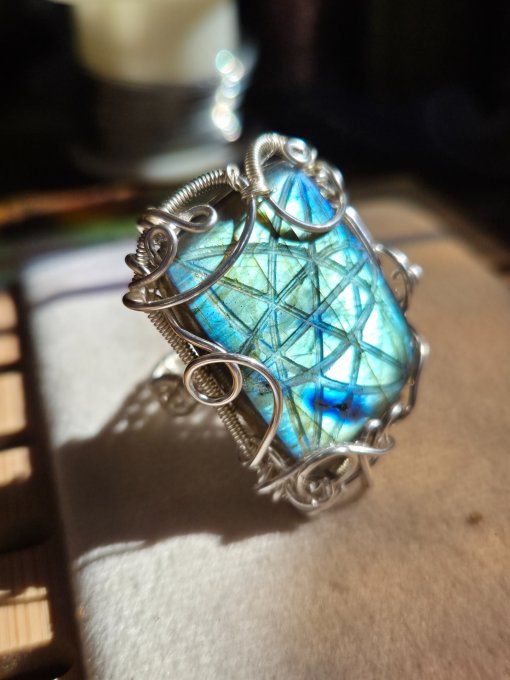 Chevalière labradorite gravé : confiance et protection