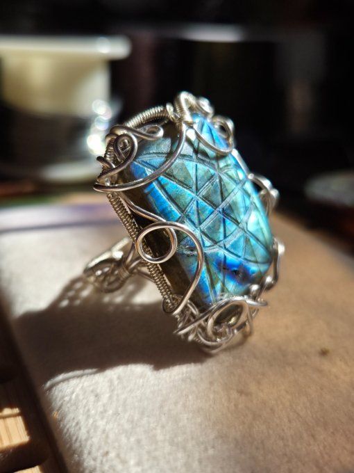 Chevalière labradorite gravé : confiance et protection