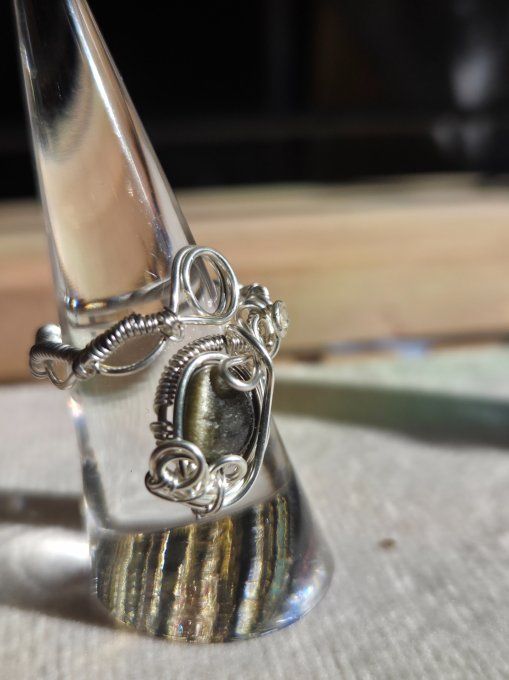 Bague Obsidienne Dorée - Ajustable 