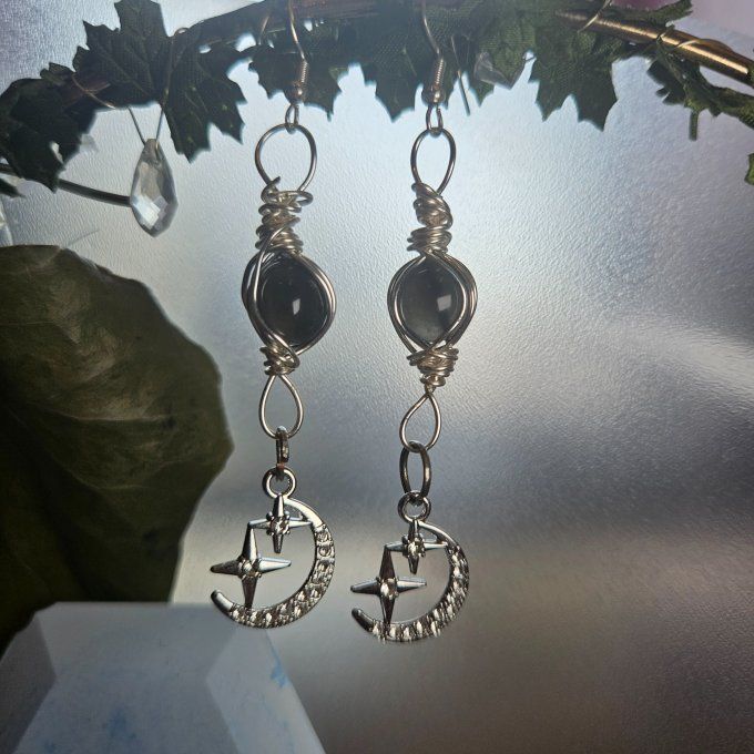 Boucle d'oreille scapolite noire -chrysobéryl