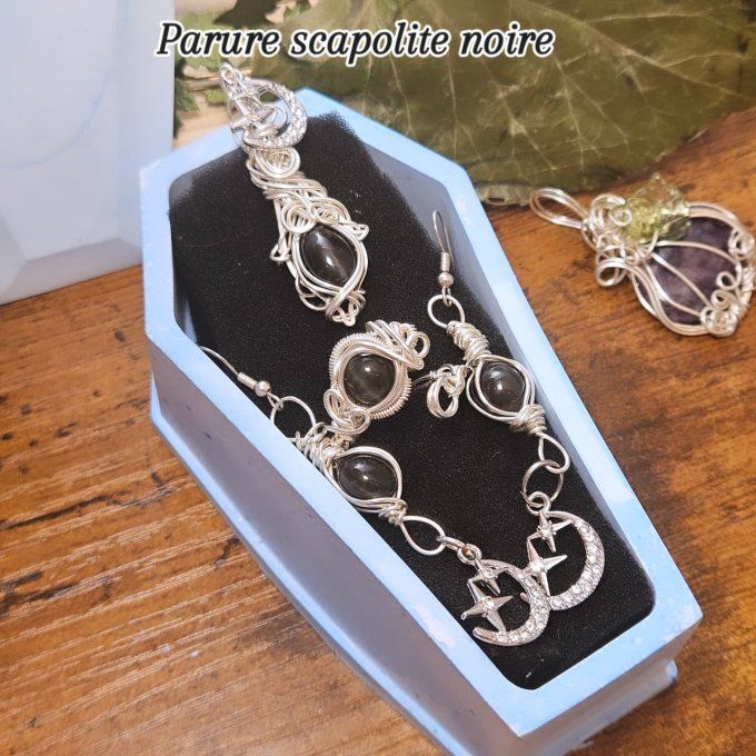 Parure Scapolite Noire -Oeil de Chat 