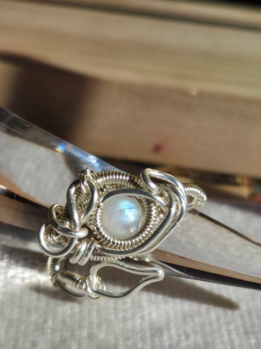 Bague pierre de lune : Péristerite ✨ concentration et protection