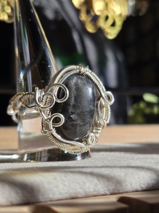 Bague Or Pierre de lune Noire- Hecatolite