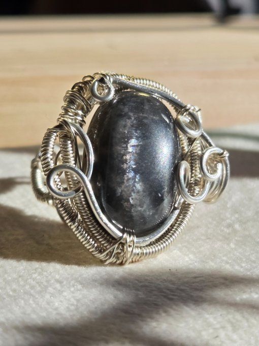 Bague Or Pierre de lune Noire- Hecatolite