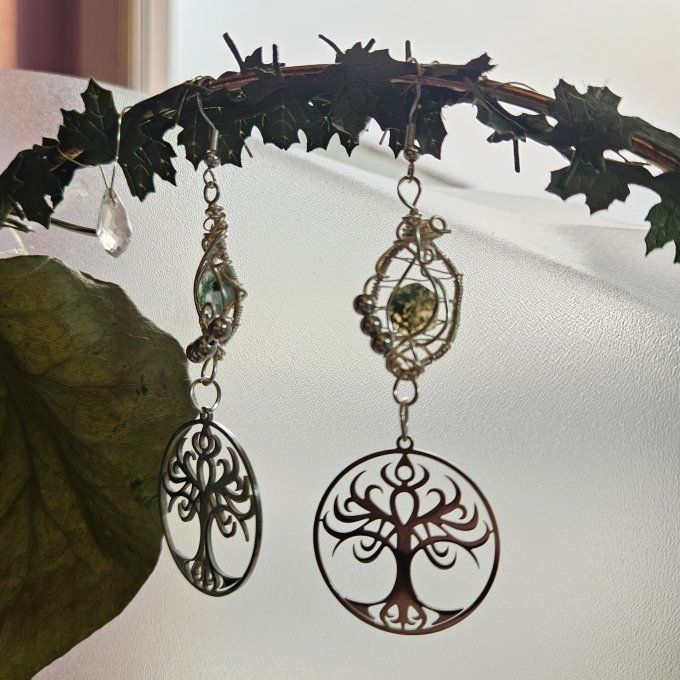 Boucle d'oreille agate mousse 