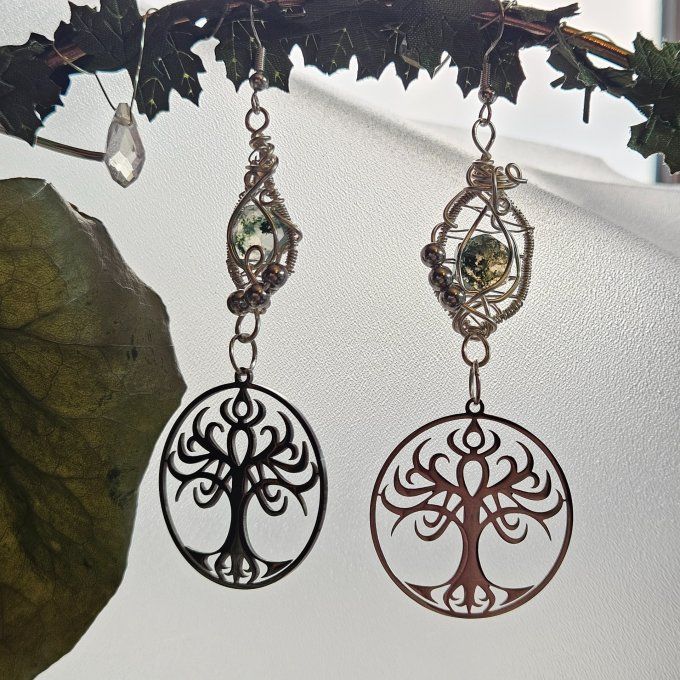 Boucle d'oreille agate mousse 