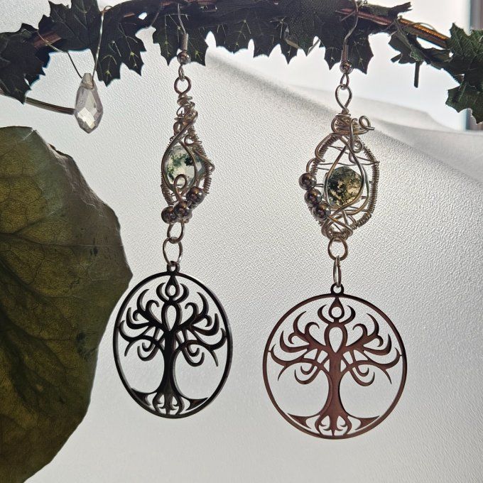 Boucle d'oreille agate mousse 