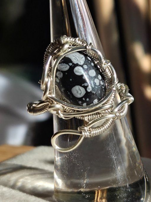 Bague obsidienne neige -Douceur, Protection & Guérison ❄️  