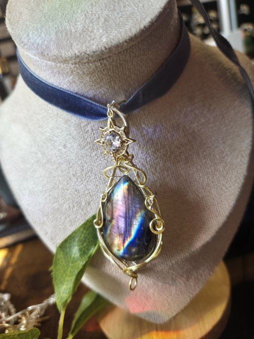 Legende labradorite : voie lactée - pendentif Or cuivre
