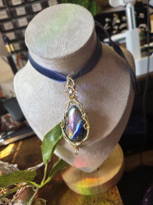 Legende labradorite : voie lactée - pendentif Or cuivre