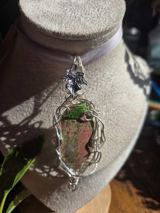 Pendentif Unakite argent– Énergie, Harmonie & Sérénité   - Copie