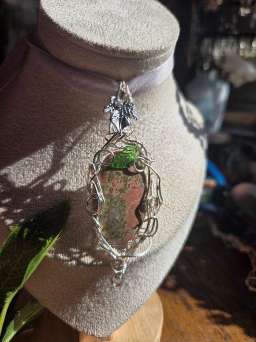 Pendentif Unakite argent– Énergie, Harmonie & Sérénité   - Copie