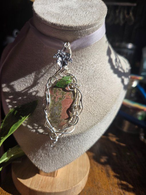 Pendentif Unakite argent– Énergie, Harmonie & Sérénité   - Copie