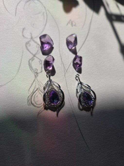 Boucles d’oreille amethyste Or facette. - Copie