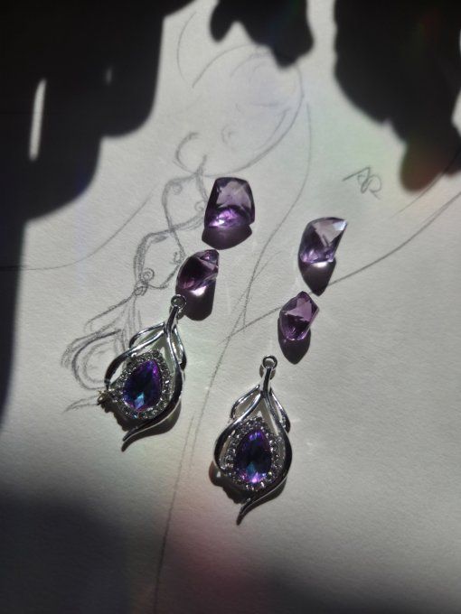 Boucles d’oreille amethyste Or facette. - Copie