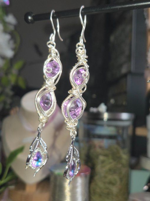 Boucles d’oreille amethyste Or facette. - Copie
