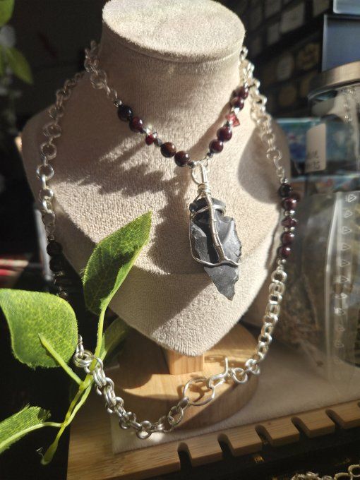 Collier grenat silex Hematite