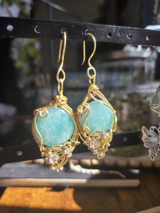 Boucle d'oreille Amazonite - Larmes d'Héra 