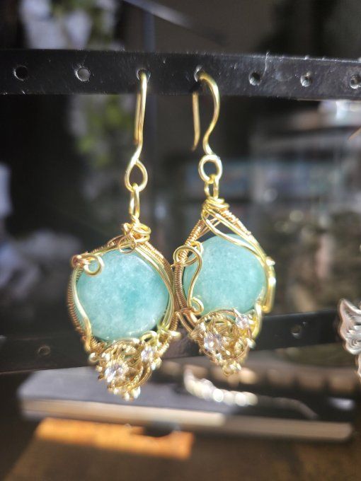 Boucle d'oreille Amazonite - Larmes d'Héra 