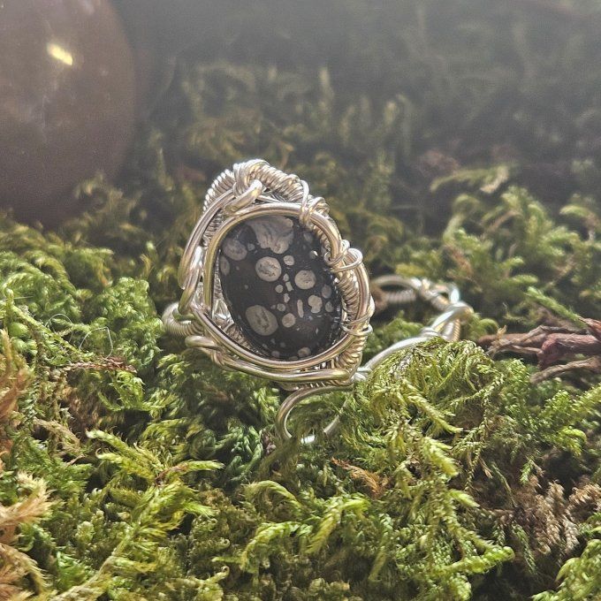 Bague obsidienne neige ajustable