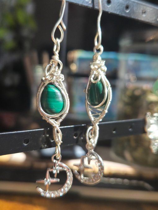 Boucle d'oreille Malachite –✨ Harmonie et Protection du Cœur 