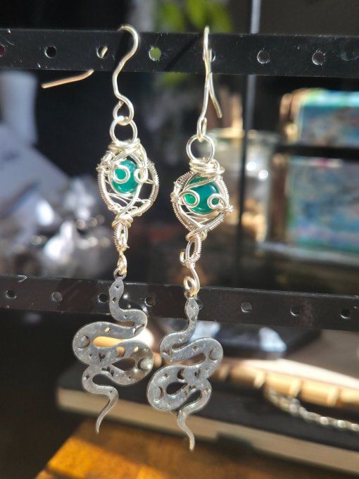 Boucle d'oreille Onyx Verte 