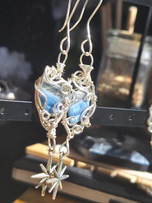 Boucles D’oreilles Opale Bleue   -Communication & Libération Spirituelle✨