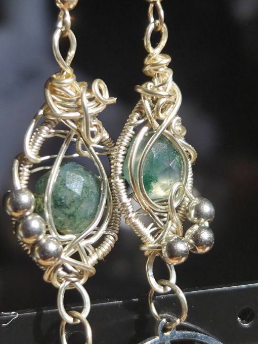 Boucle d'oreille  Agate Mousse – Connexion, Renouveau & Sérénité  