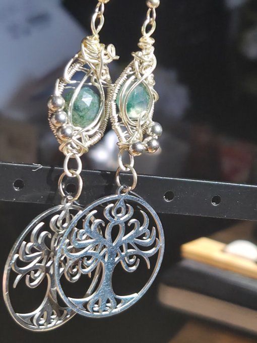 Boucle d'oreille  Agate Mousse – Connexion, Renouveau & Sérénité  