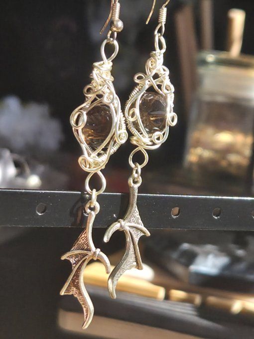 Boucles D’Oreilles Quartz Fumé -Clarté, Équilibre & Libération