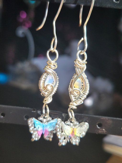 Boucle d'oreille Opale blanche éthiopienne 