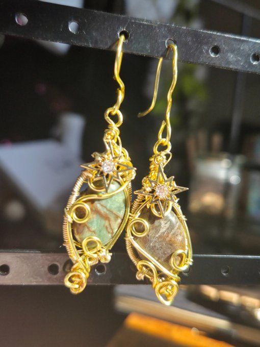 Boucles D’Oreille etoile Opale Verte 