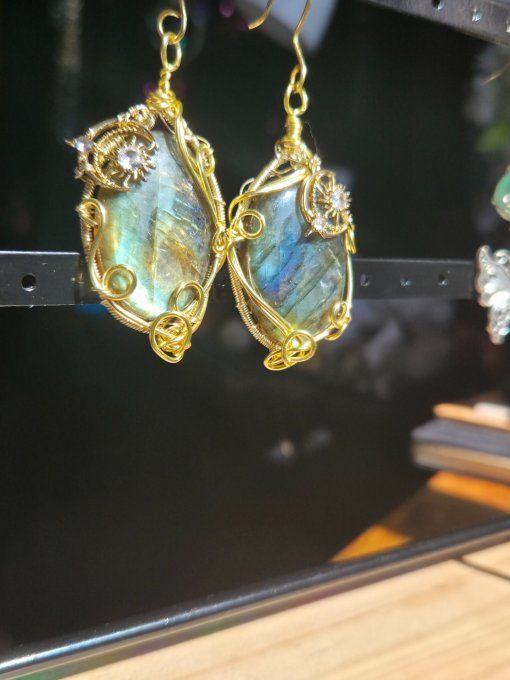 Boucles D’Oreille labradorite Lune 