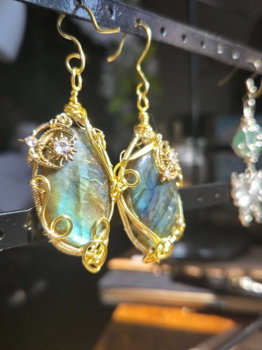 Boucles D’Oreille labradorite Lune