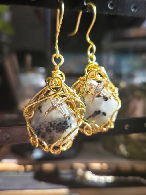 Boucle d’oreille or Pierre de lune ✨ Péristerite ✨  